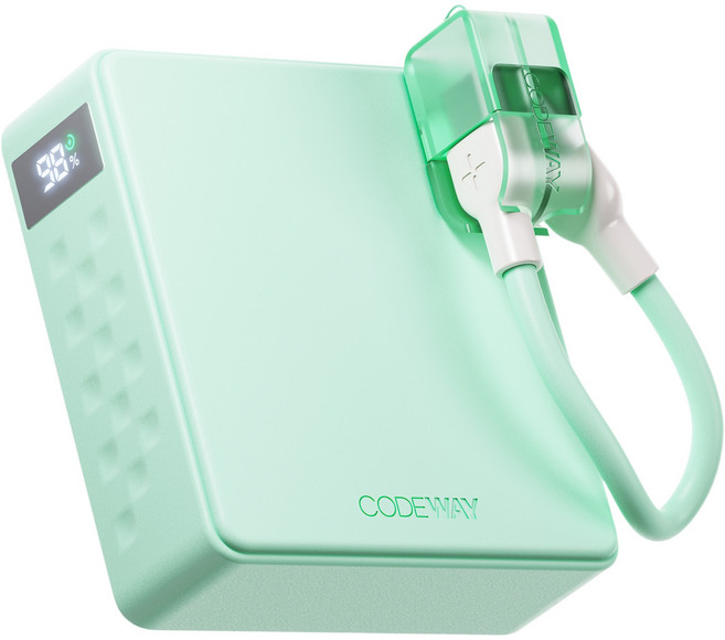 코드웨이 미니 고속충전 보조배터리 10000mAh + C타입 초고속충전 케이블, 민트