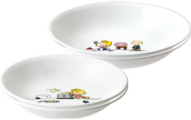 코렐 스누피더홈 찬기 2종 x 2p 세트, 혼합색상, 1세트, 중 2p + 대 2p