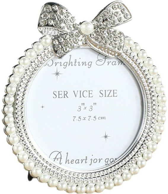 썬앤드림 진주 큐빅 리본 장식 타원형 데코 액자, 1개, 2088 3 실버