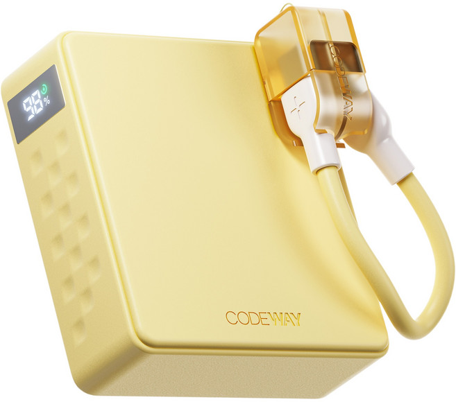 코드웨이 미니 고속충전 보조배터리 10000mAh + C타입 초고속충전 케이블, 옐로우