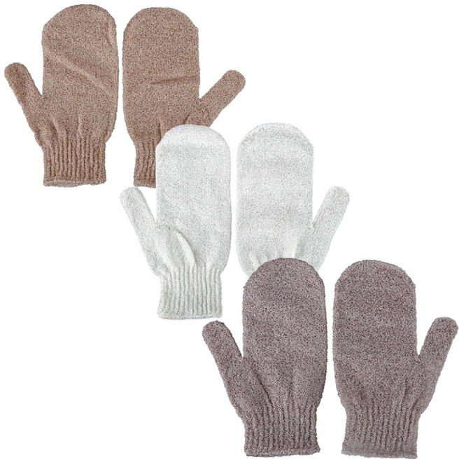 플라라 저자극 목욕 글러브 벙어리 샤워장갑 양손착용 3종 세트, 아이보리 + 차콜 + 브라운, 1개입, 1세트