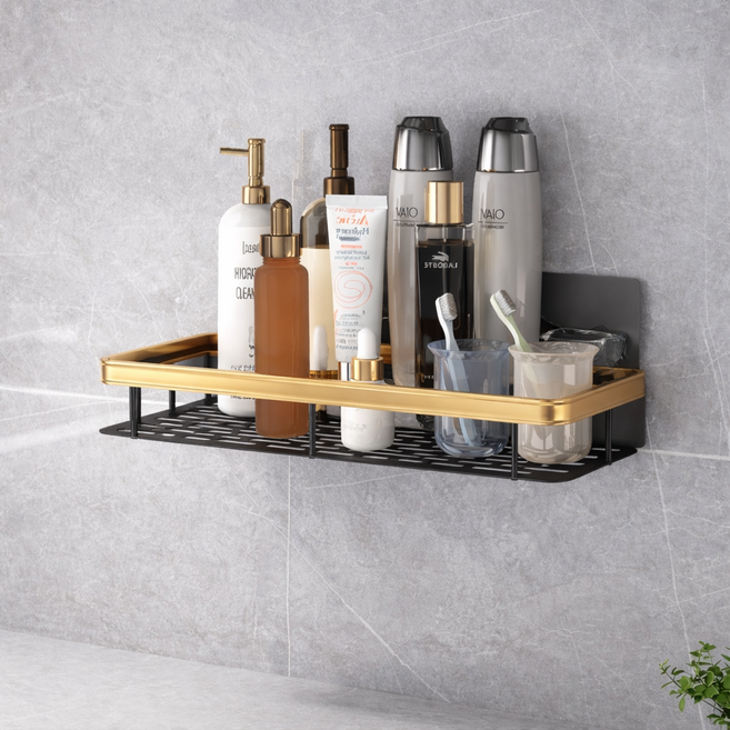앞날창창 욕실 벽걸이 정리 선반, 골드, 1개