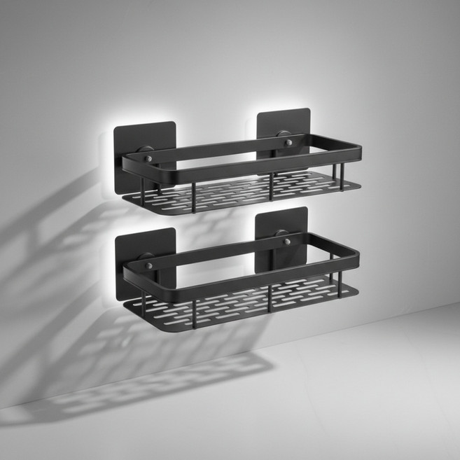 앞날창창 욕실 벽걸이 정리 선반, 블랙, 2개