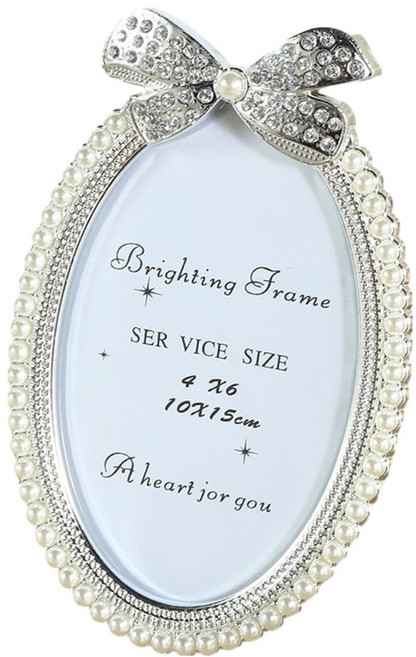 썬앤드림 진주 큐빅 리본 장식 타원형 데코 액자, 1개, 2088 6 실버