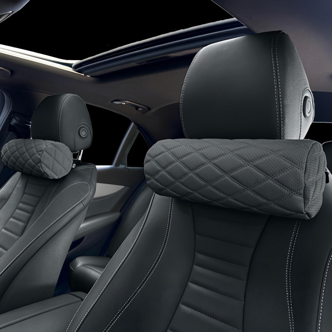 엔칸타 차량용 가죽 메모리폼 목쿠션, 블랙, 2개