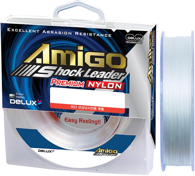 Amigo 나일론 쇼크리더 참돔 방어 부시리 낚시 라인 10호, 클리어, 1개