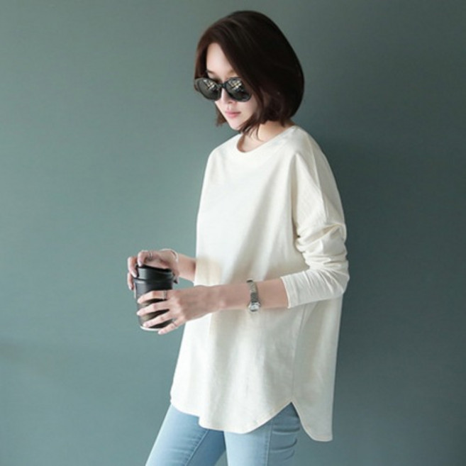 디멜디 여성용 루즈핏 베이직 데일리 긴팔티셔츠