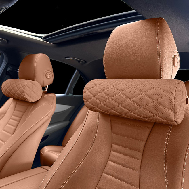 엔칸타 차량용 가죽 메모리폼 목쿠션, 브라운, 2개