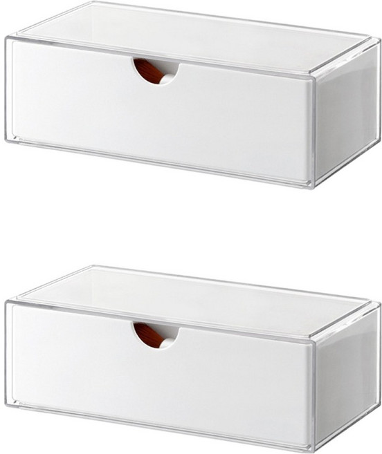 꾸미까 욕실 다용도 투명 정리함 화이트 서랍, 2개