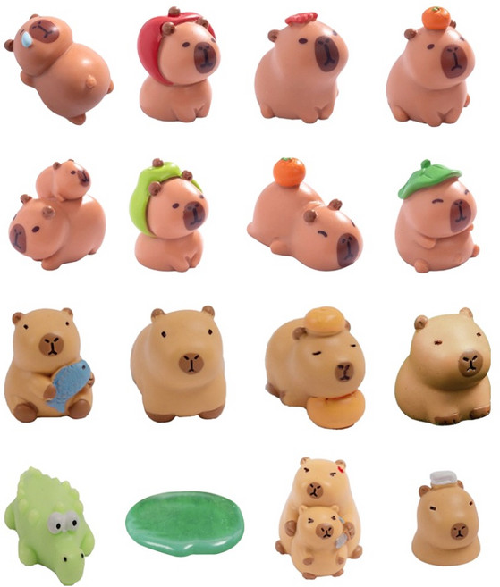 코오미 카피바라 피규어 동물 피겨 미니어처 소품 16종 세트 6W0024, 1세트