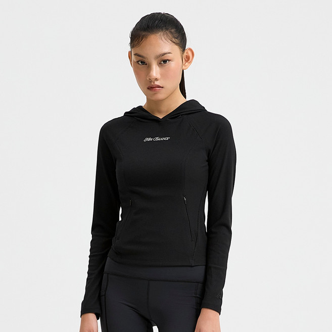 뉴발란스 여성용 더블유 골지 슬림핏 후드 긴팔티 NBNDF3W132