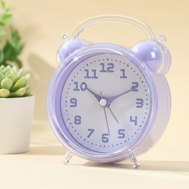 므뮤 귀여운 인테리어 자명종 알람 탁상시계, 라이프 퍼플
