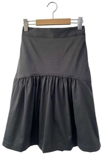 시크블랙 아베린 셔링 플레어 뒷밴딩 미디 스커트 cpsk7625k61