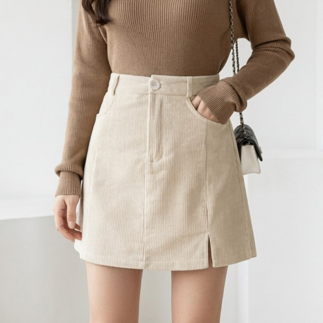 언헤브 여성용 빈티지 코듀로이 미니 스커트