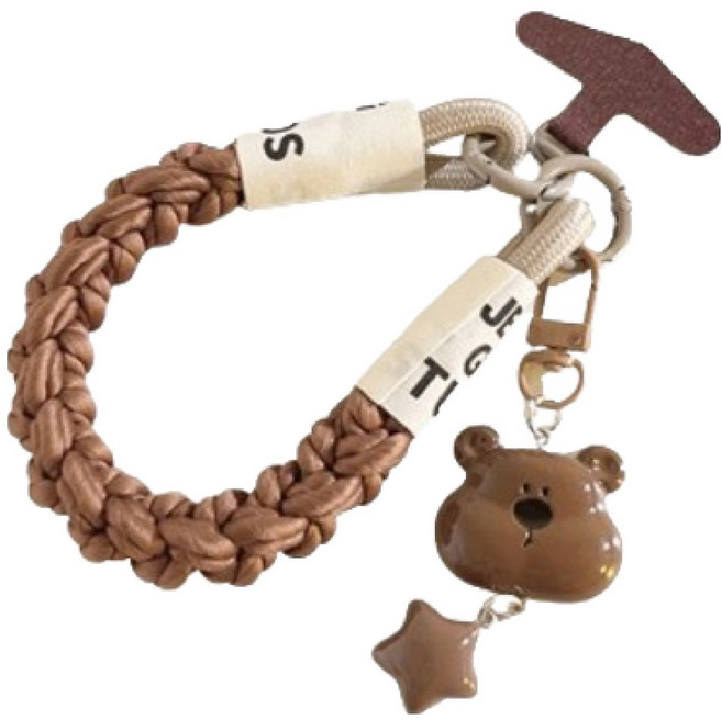 다다랜드 곰돌이 스타 휴대폰 스트랩 키링, 브라운, 1개, 9.5cm