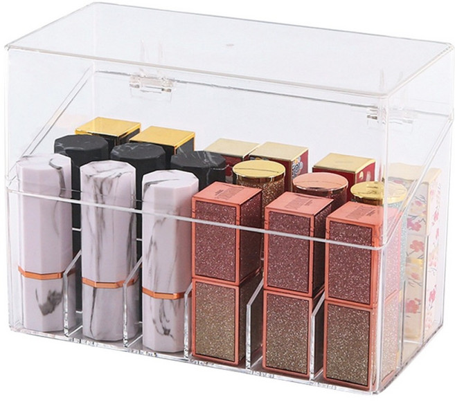 홈앳홈 먼지 쌓이지 않는 뚜껑 있는 아크릴 립스틱 정리함 18구, 투명, 1개