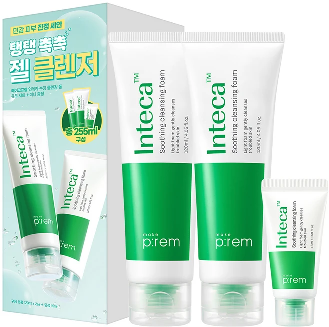 메이크프렘 인테카 수딩 클렌징 폼 120ml x 2p + 15ml 세트, 1세트 - 쿠팡