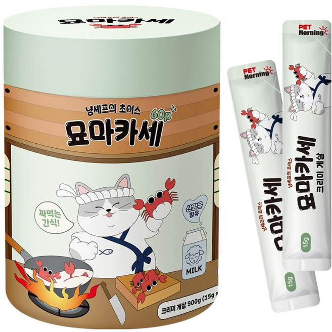 펫모닝 고양이 묘마카세 크리미 간식 60p, 1개, 900g, 게살맛