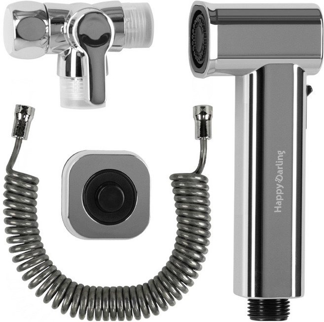 해피달링 다용도 욕실 스프레이건 베란다 호스 청소건 세트, 실버