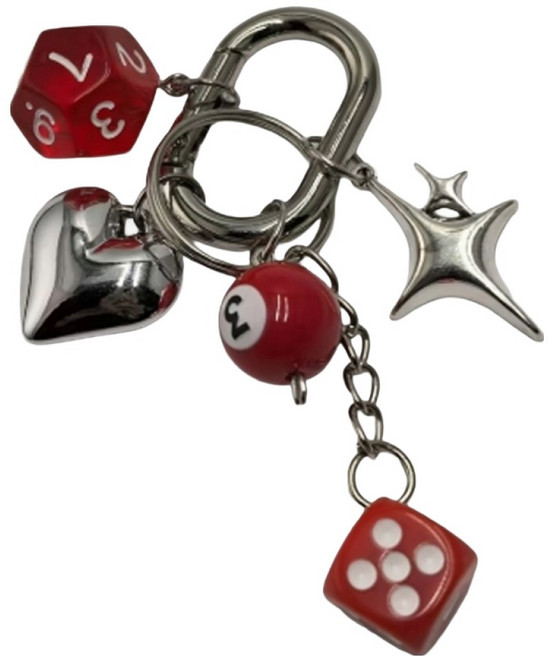 다다랜드 y2k 럭키 다이스 메탈 참 키링, 레드, 1개, 9.5cm
