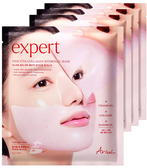 아리얼 엑스퍼트 핑크 비타 콜라겐 하이드로겔 마스크, 4개, 1개입