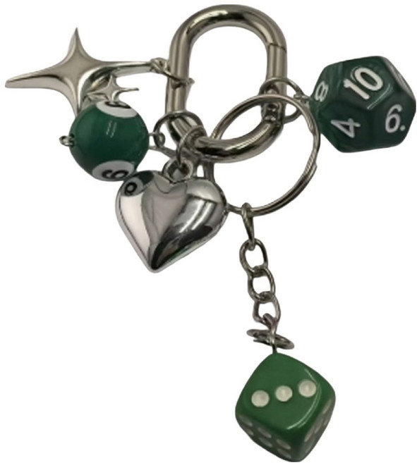 다다랜드 y2k 럭키 다이스 메탈 참 키링, 그린, 1개, 9.5cm