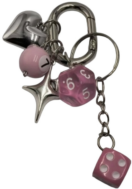 다다랜드 y2k 럭키 다이스 메탈 참 키링, 핑크, 1개, 9.5cm
