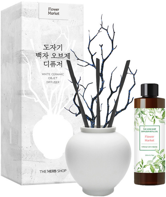 더허브샵 도자기 백자 오브제 디퓨저, 1개, 200ml, 플라워마켓
