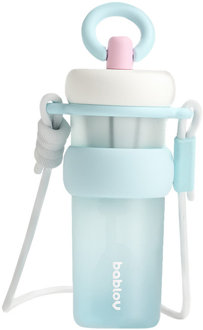bablov 花伴森 Tritan敲敲吸管水壺 附背帶, 深藏blue, 1個, 670ml