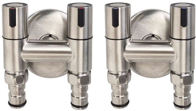 비케이 두갈래 무광 슬림 세탁밸브 와이드 2구 온 + 냉 수도꼭지 세트 모로91, 1세트