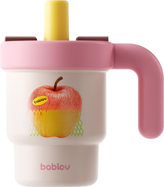 bablov 花伴森 316咕嘟吸管把手保溫杯, 好狀態蘋果, 1個, 610ml