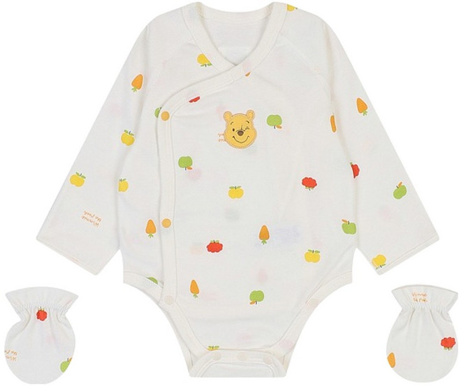 디즈니베이비 신생아용 푸 후르츠 면 배내수트 + 손싸개 세트