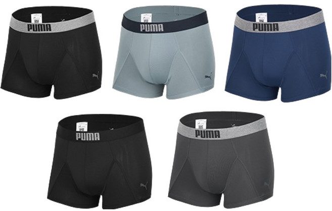 푸마바디웨어 남성용 뉴 와이드 쾌적 볼륨 로고 원포인트 드로즈 5종 세트