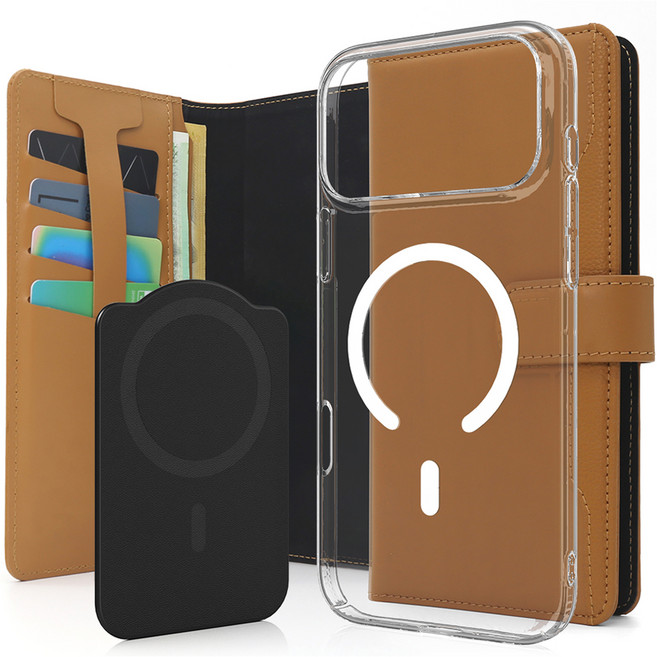 엑씨 허스크 천연 소가죽 카드 수납 분실방지 가죽 지갑 다이어리 + 맥세이프 호환 휴대폰 케이스 세트