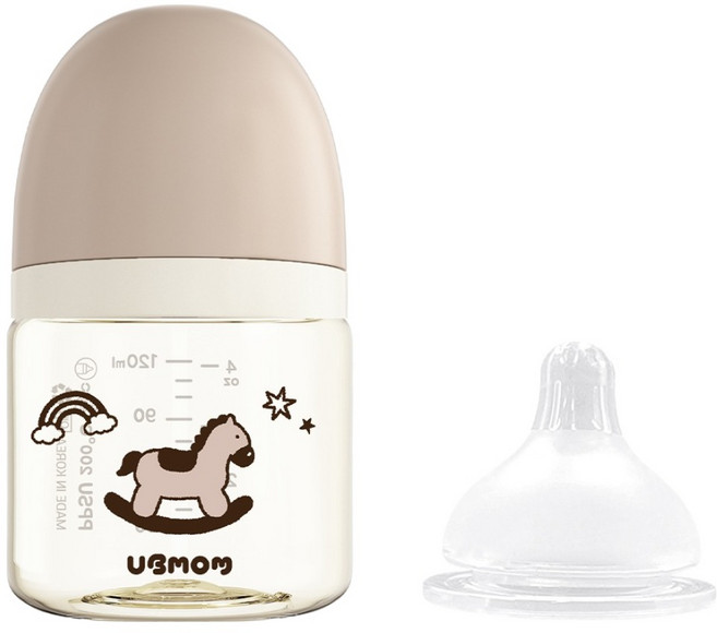 유비맘 모유실감 PPSU 리틀포니 젖병 젖꼭지, 초코포니, 1개, 120ml