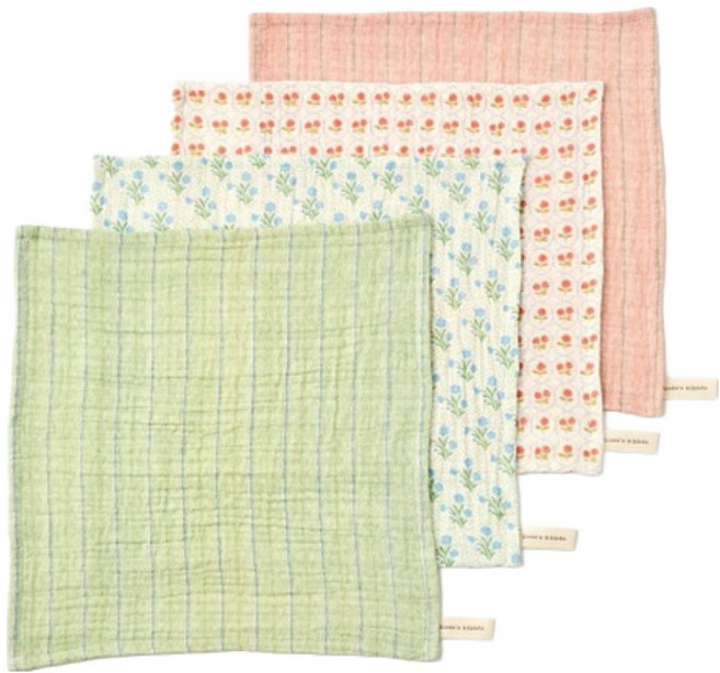 모던하우스 ON L 순면 멀티 거즈행주 플라워 스트라이프 4종 세트, 1세트