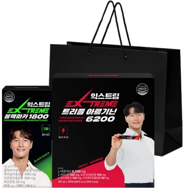 익스트림 트리플 아르기닌 6200 600ml + 블랙마카 1800 120정 패키지 세트 + 쇼핑백, 1세트 - 쿠팡