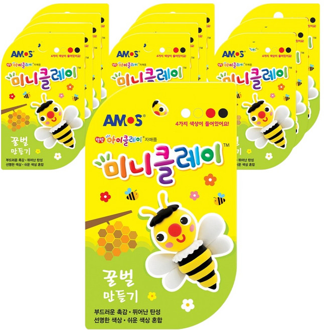 AMOS 阿摩司 迷你黏土 蜜蜂製作組, 白色 + 黃色 + 紅色 + 黑色, 12個