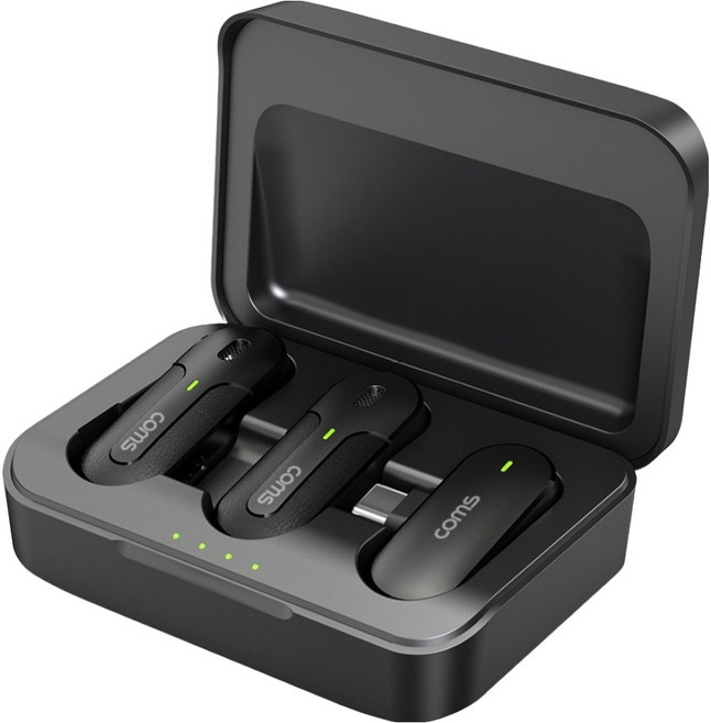 컴스 듀얼 노이즈캔슬링 최대 30m 무선전송 핀마이크 송수신기, 블랙, VA346