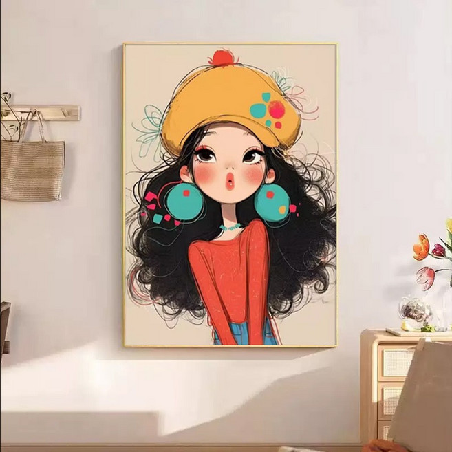 넥소르 캔버스 원단 귀여운 소녀 그림 포스터 type2 프레임 제외