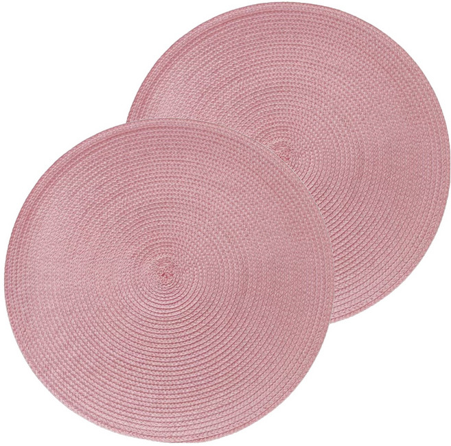ROI라이프 프리미엄 PP 원형 라탄 테이블매트, 핑크, 2개, 38cm