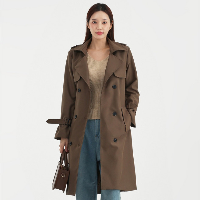 엘쏘 여성용 벨트 디테일 롱 트렌치 코트