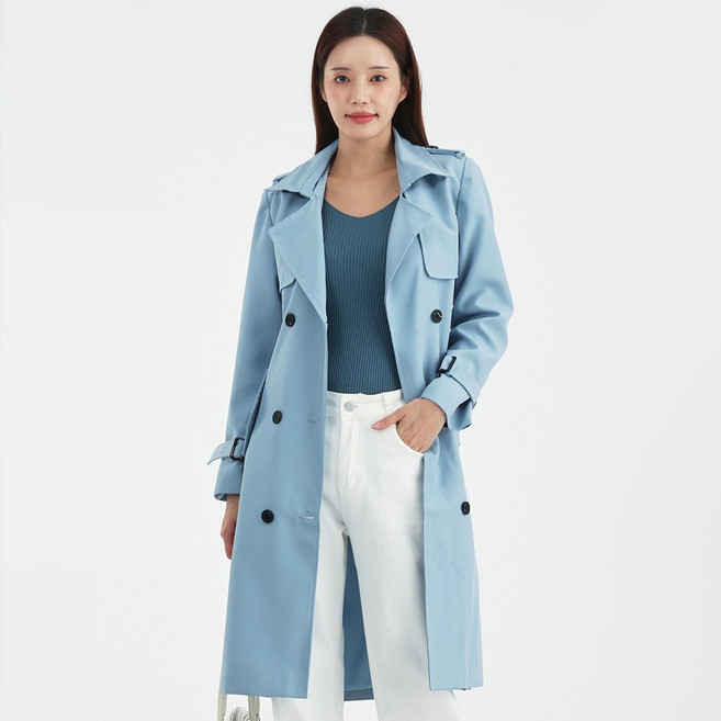 Elsso 女款腰帶細節長版風衣