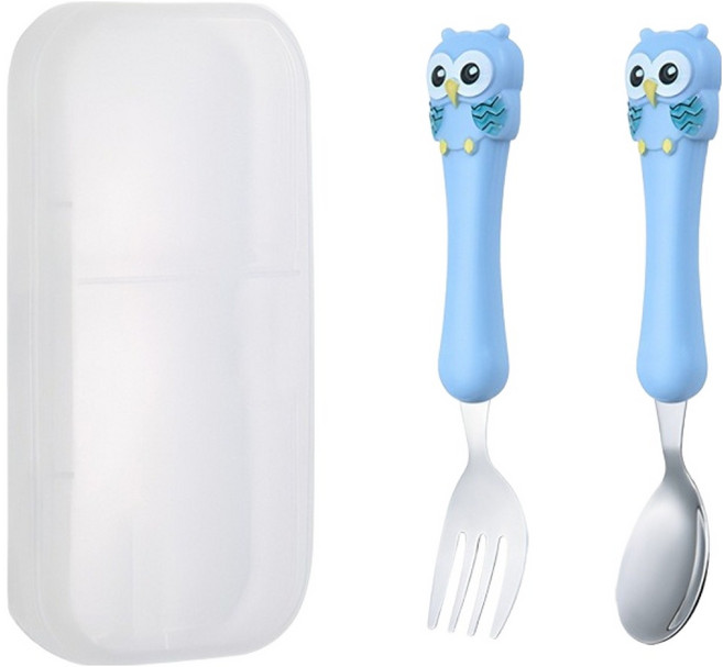 티리티티 부엉이 식기 수저세트, 블루, 1세트, 스푼 + 포크 + 케이스