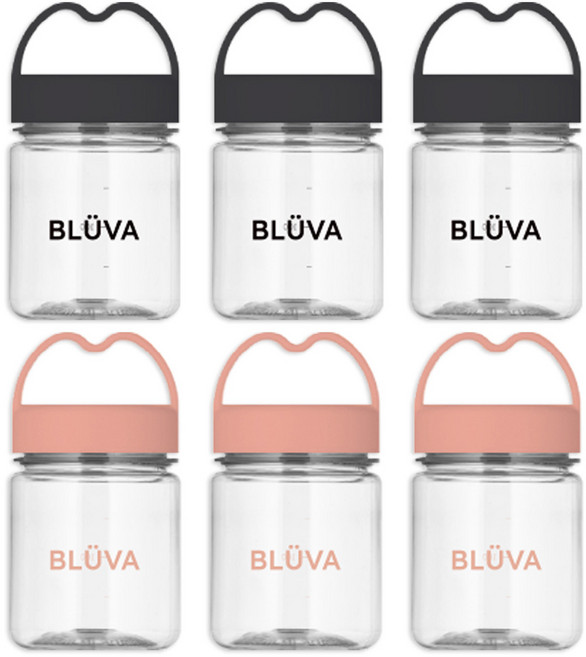 블루바 눈금표시 트라이탄 하트캡 다용도 미니 쉐이커 200ml x 2종 x 3p 세트, 블랙, 핑크, 1세트