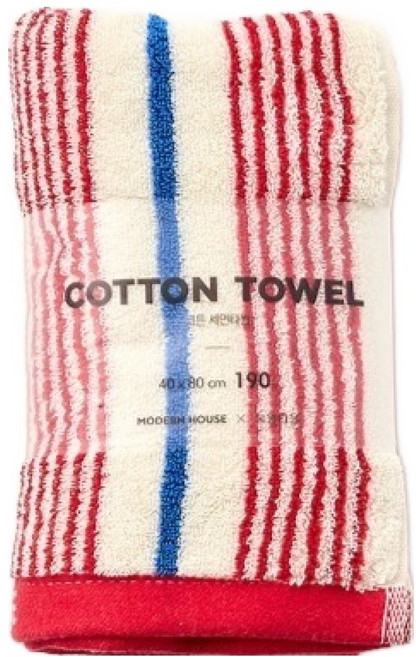 모던하우스 마린 더블 스트라이프 세면타월 190g 30수 코마사 40 x 80 cm, 레드, 1개