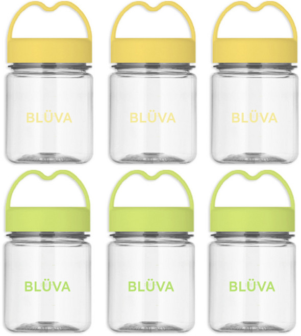 블루바 눈금표시 트라이탄 하트캡 다용도 미니 쉐이커 200ml x 2종 x 3p 세트, 옐로우, 그린, 1세트