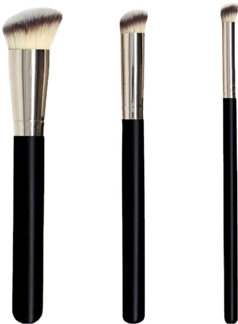 비앙티노 파운데이션 컨실러 메이크업 브러시 3종 세트 25BRS282, 1세트, 블랙