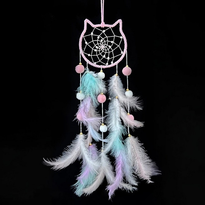 보리보뜰 DIY 깃털 드림캐쳐 고양이, 핑크