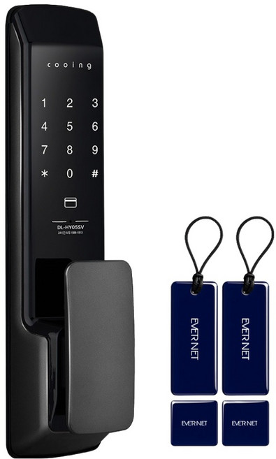 쿠잉 손잡이 있음 무타공 푸시풀 디지털도어락, DL-HY05SV, 방문설치